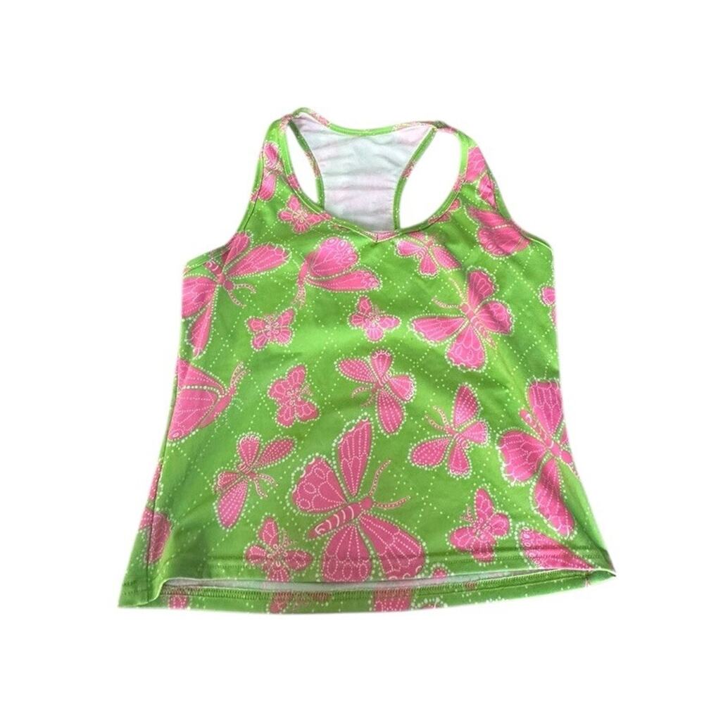 Vintage Lilly Pulitzer Pink And Green Butterfly Swim Suit Tank Top Only Size M